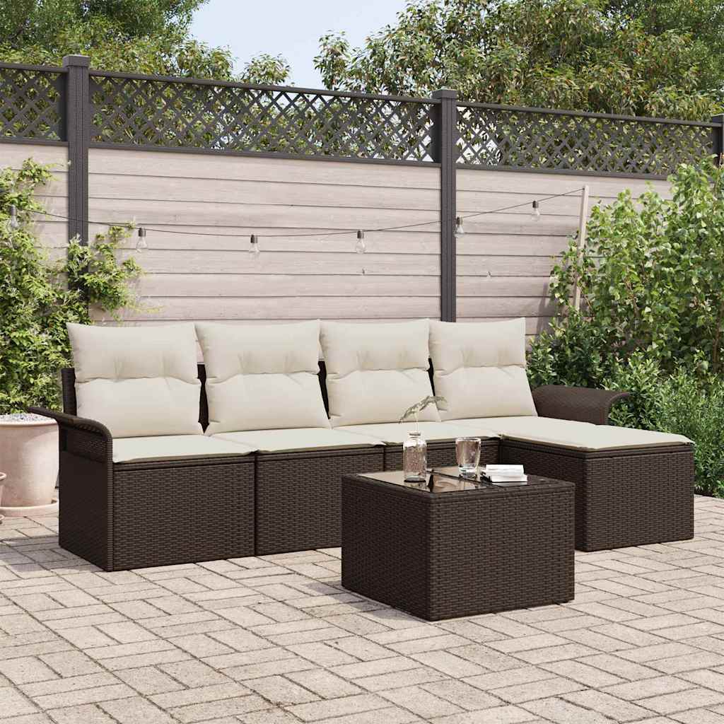 vidaXL Gartensofa-set mit Kissen mit Speicher 6 pcs Braun Poly-Rattan