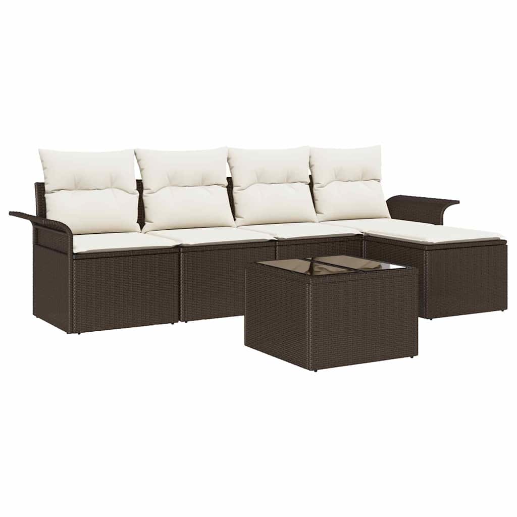 vidaXL Gartensofa-set mit Kissen mit Speicher 6 pcs Braun Poly-Rattan