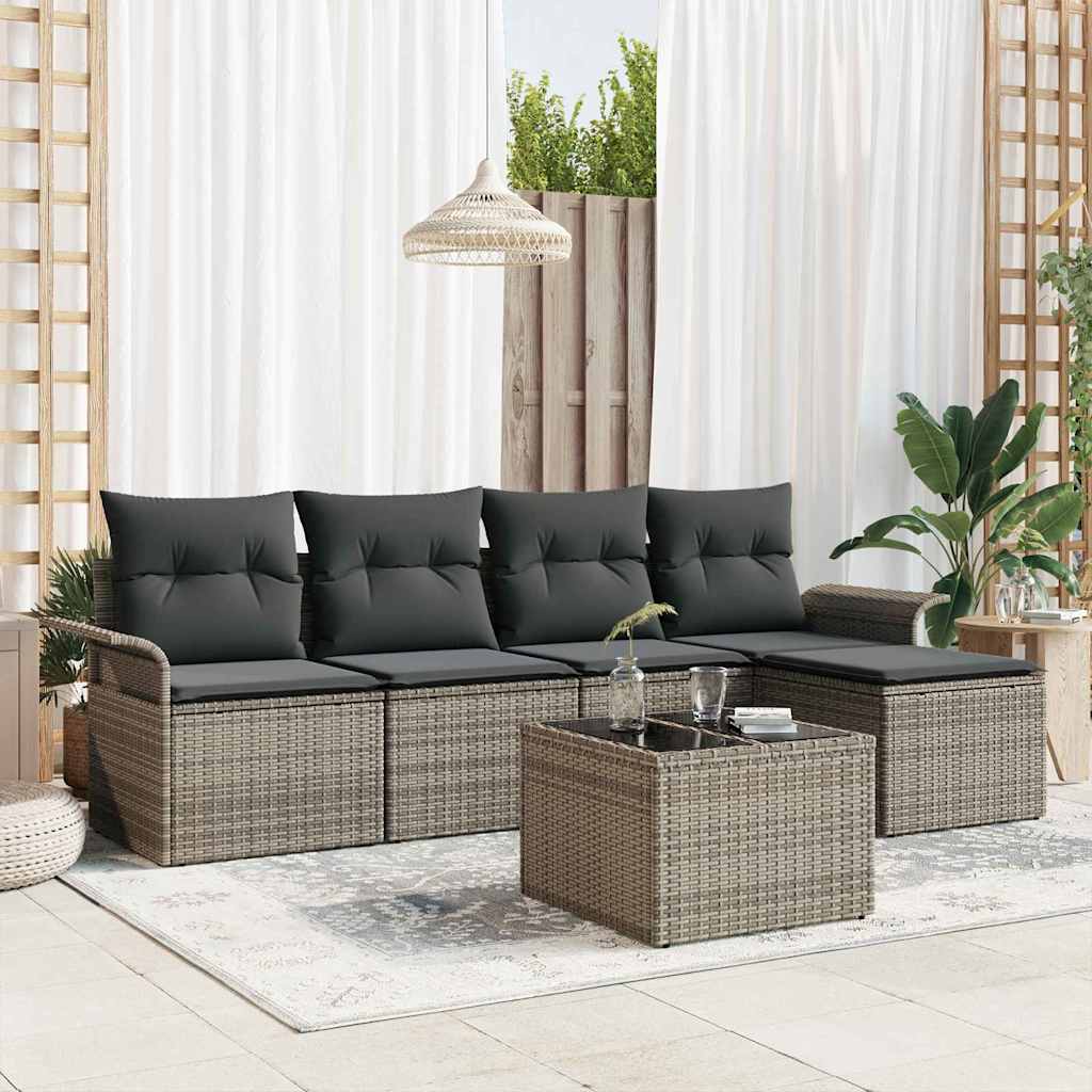vidaXL Gartensofa-set mit Kissen mit Speicher 6 pcs Braun Poly-Rattan