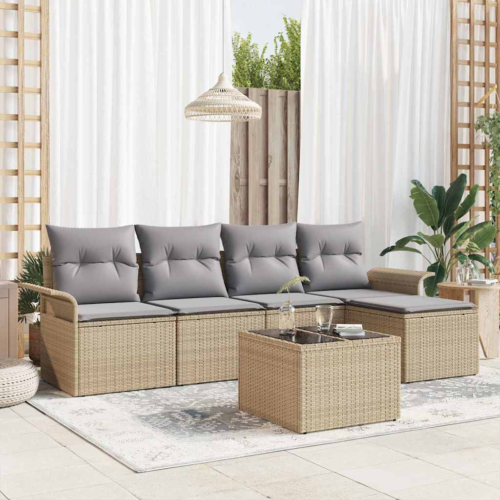 vidaXL Gartensofa-set mit Kissen mit Speicher 6 pcs Braun Poly-Rattan