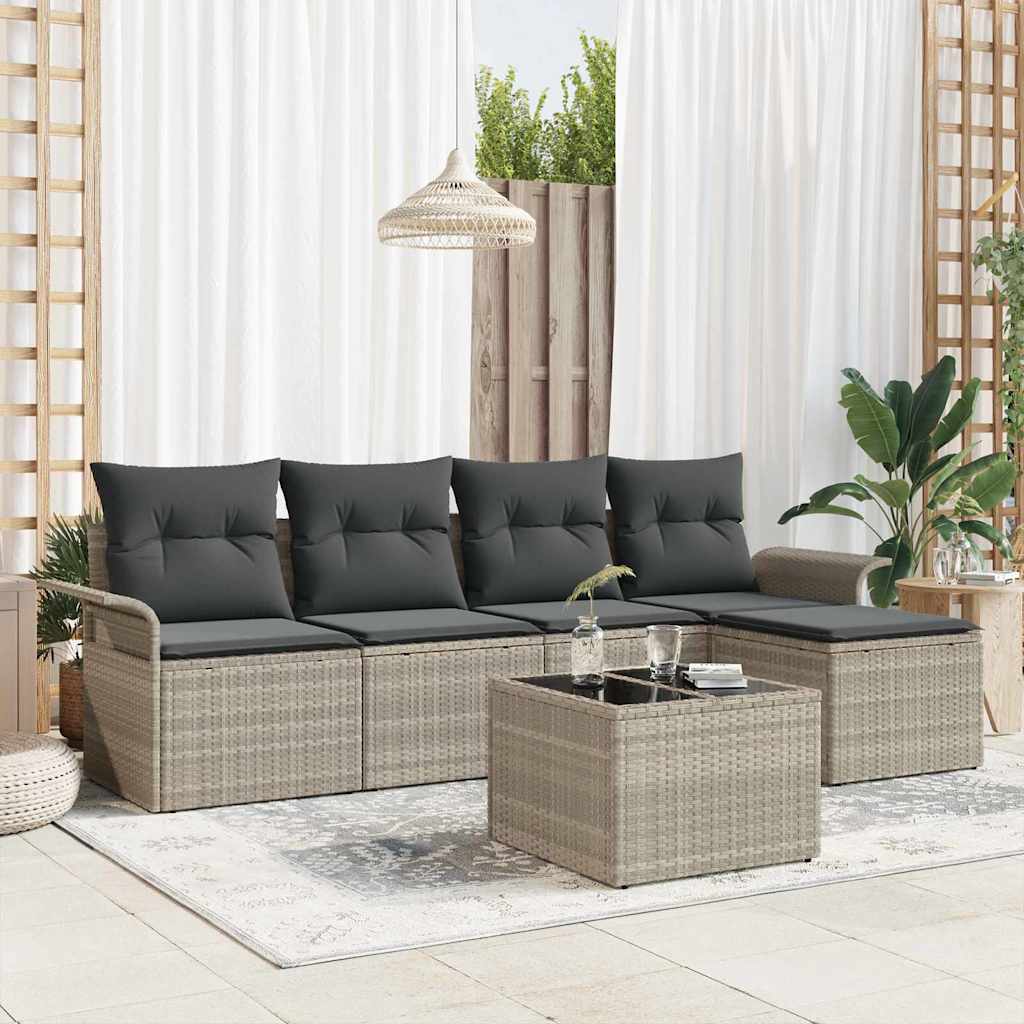 vidaXL Gartensofa-set mit Kissen 6 pcs Schwarz Poly-Rattan