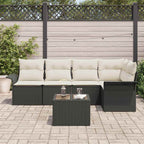 vidaXL Garten-Sofa-Set mit Kissen 6 pcs Schwarz Poly Rattan