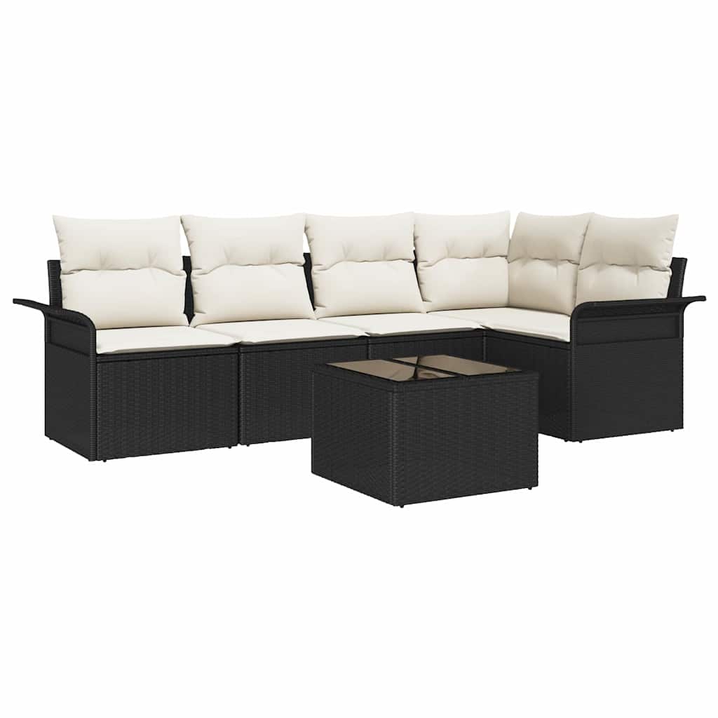 vidaXL Garten-Sofa-Set mit Kissen 6 pcs Schwarz Poly Rattan