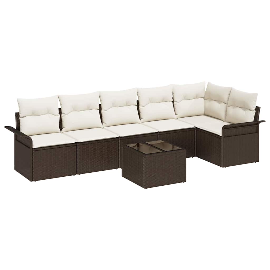 vidaXL Garten-Sofa-Set mit Kissen mit Speicher 7 pcs Braun Poly Rattan
