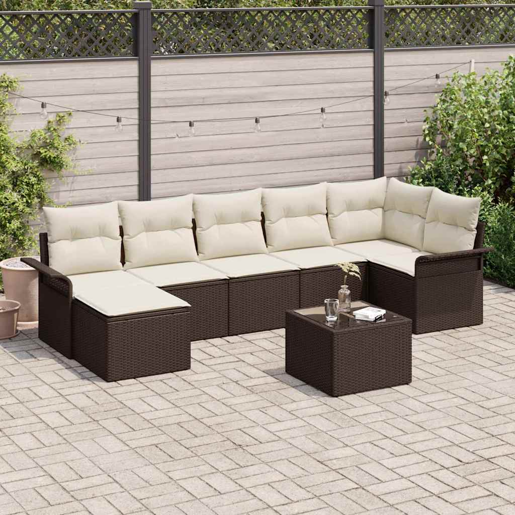 vidaXL Garten-Sofa-Set mit Kissen mit Speicher 8 pcs Braun Poly Rattan