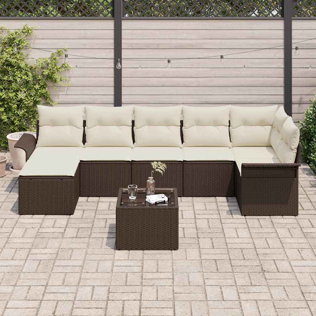 vidaXL Garten-Sofa-Set mit Kissen mit Speicher 8 pcs Braun Poly Rattan