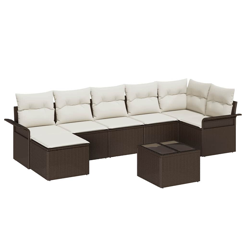 vidaXL Garten-Sofa-Set mit Kissen mit Speicher 8 pcs Braun Poly Rattan