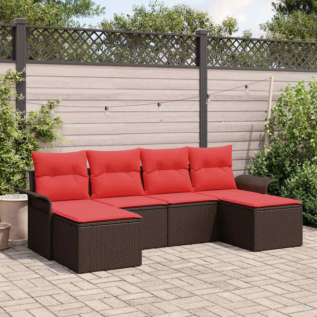 vidaXL Gartensofa-set mit Kissen mit Speicher 6 pcs Braun Poly-Rattan