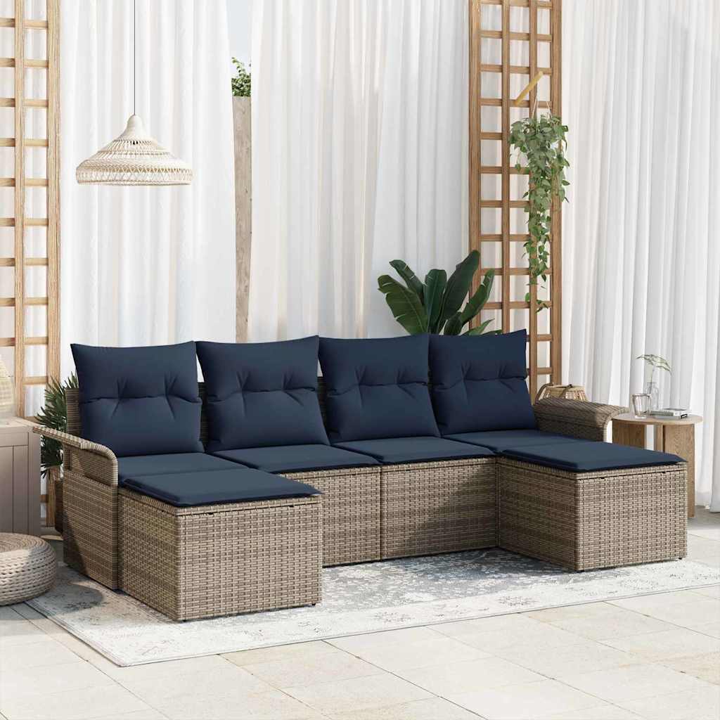vidaXL Gartensofa-set mit Kissen mit Speicher 6 pcs Braun Poly-Rattan