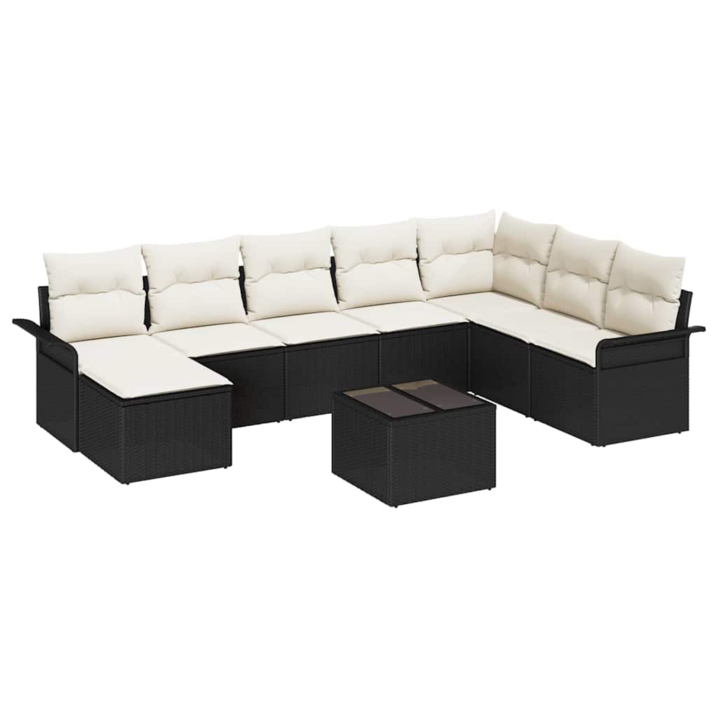 vidaXL Garten-Sofa-Set mit Kissen mit Speicher 9 pcs Braun Poly Rattan
