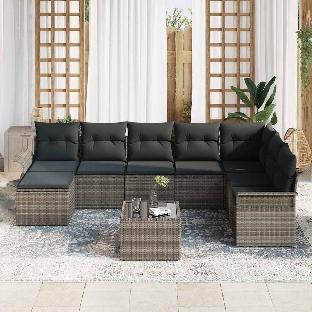 vidaXL Garten-Sofa-Set mit Kissen 9 pcs Schwarz Poly Rattan