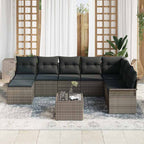 vidaXL Garten-Sofa-Set mit Kissen 9 pcs Schwarz Poly Rattan