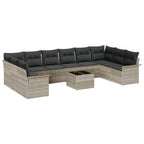 vidaXL Garten-Sofa-Set mit Kissen mit Speicher 11 pcs Grau Poly Rattan