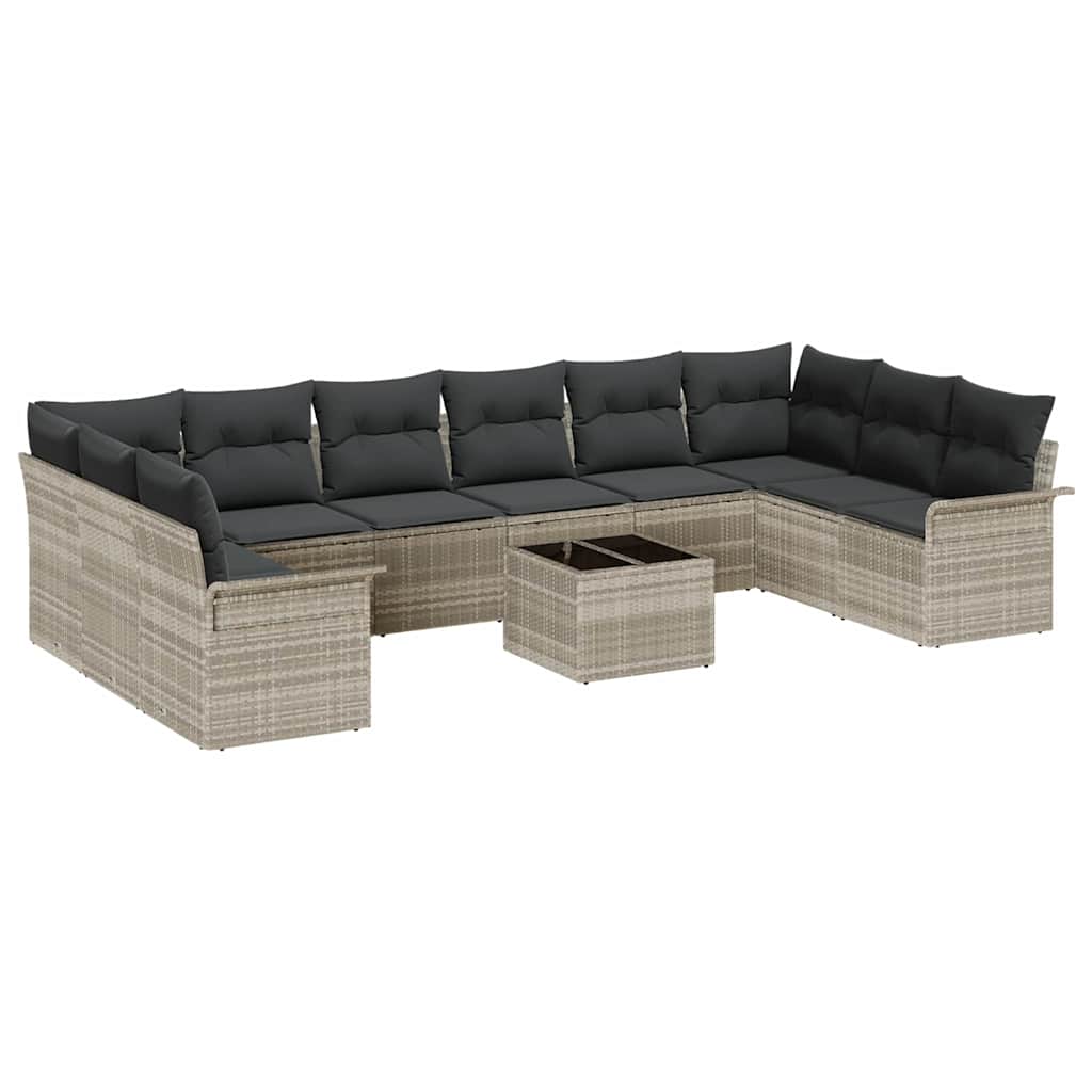vidaXL Garten-Sofa-Set mit Kissen mit Speicher 11 pcs Grau Poly Rattan