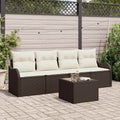 vidaXL Garten-Sofa-Set mit Kissen mit Speicher 5 pcs Braun und Creme