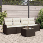 vidaXL Garten-Sofa-Set mit Kissen mit Speicher 5 pcs Braun und Creme