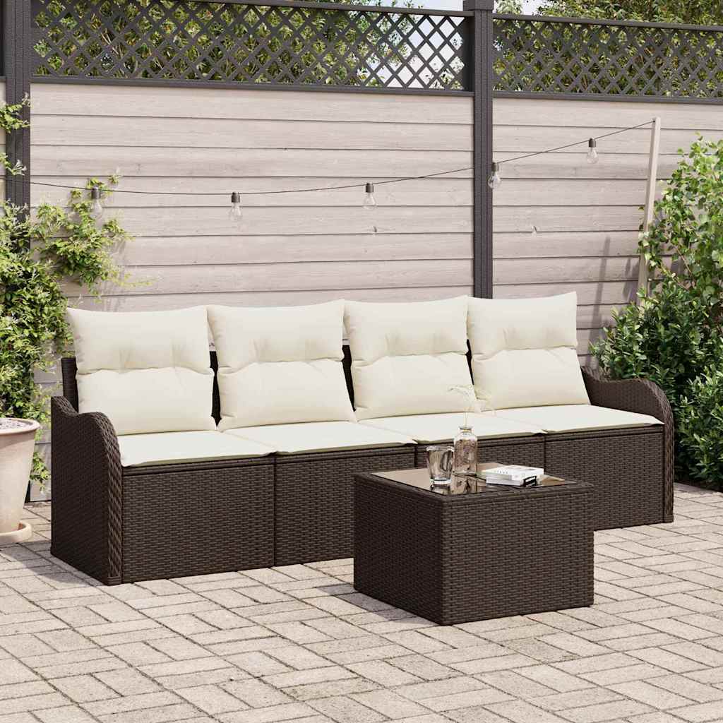 vidaXL Garten-Sofa-Set mit Kissen mit Speicher 5 pcs Braun und Creme
