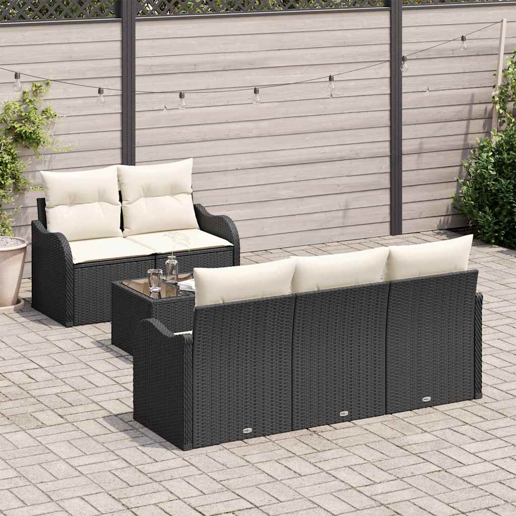 vidaXL Garten-Sofa-Set mit Kissen mit Speicher 6 pcs Schwarz und Creme