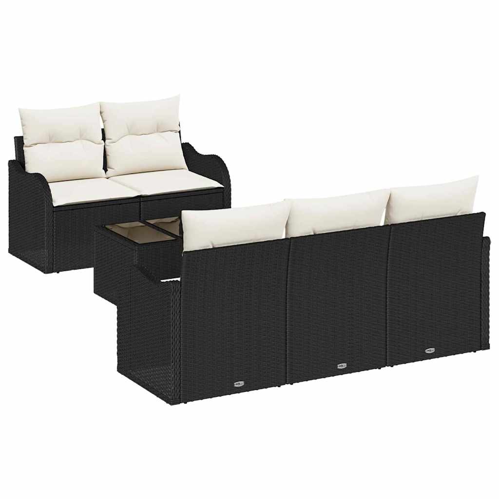 vidaXL Garten-Sofa-Set mit Kissen mit Speicher 6 pcs Schwarz und Creme