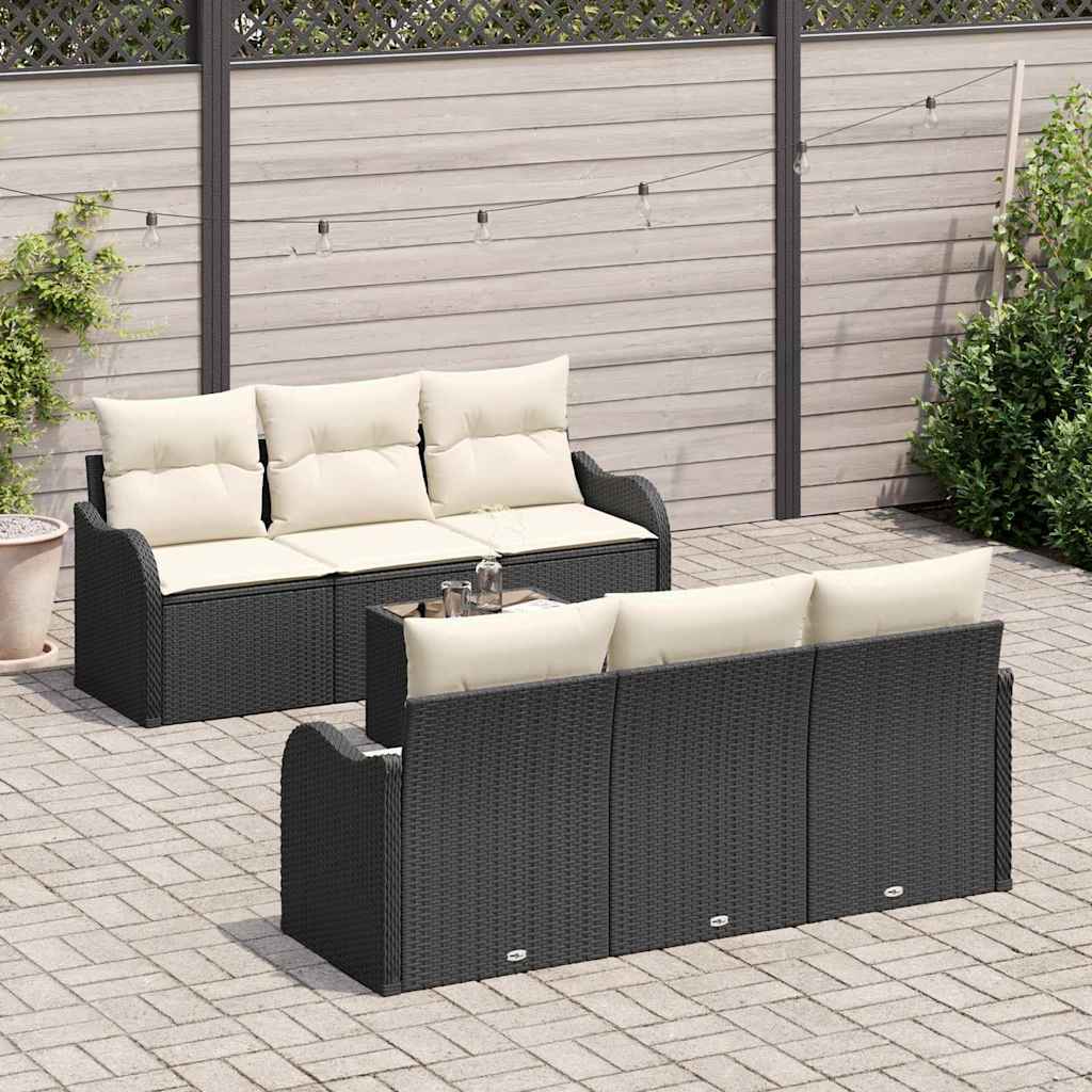 vidaXL Gartensofa-set mit Kissen mit Speicher 7 pcs Schwarz und Creme