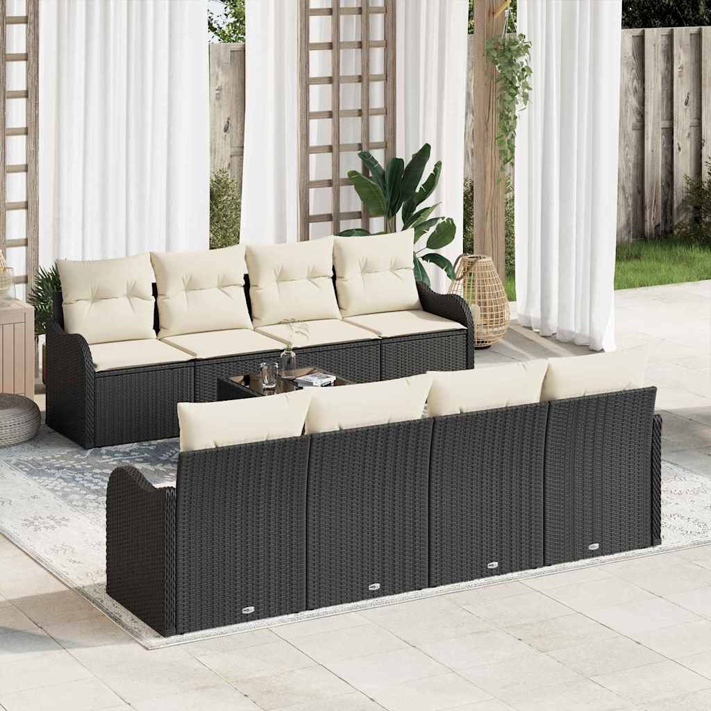 vidaXL Gartensofa-set mit Kissen mit Speicher 9 pcs Schwarz und Creme