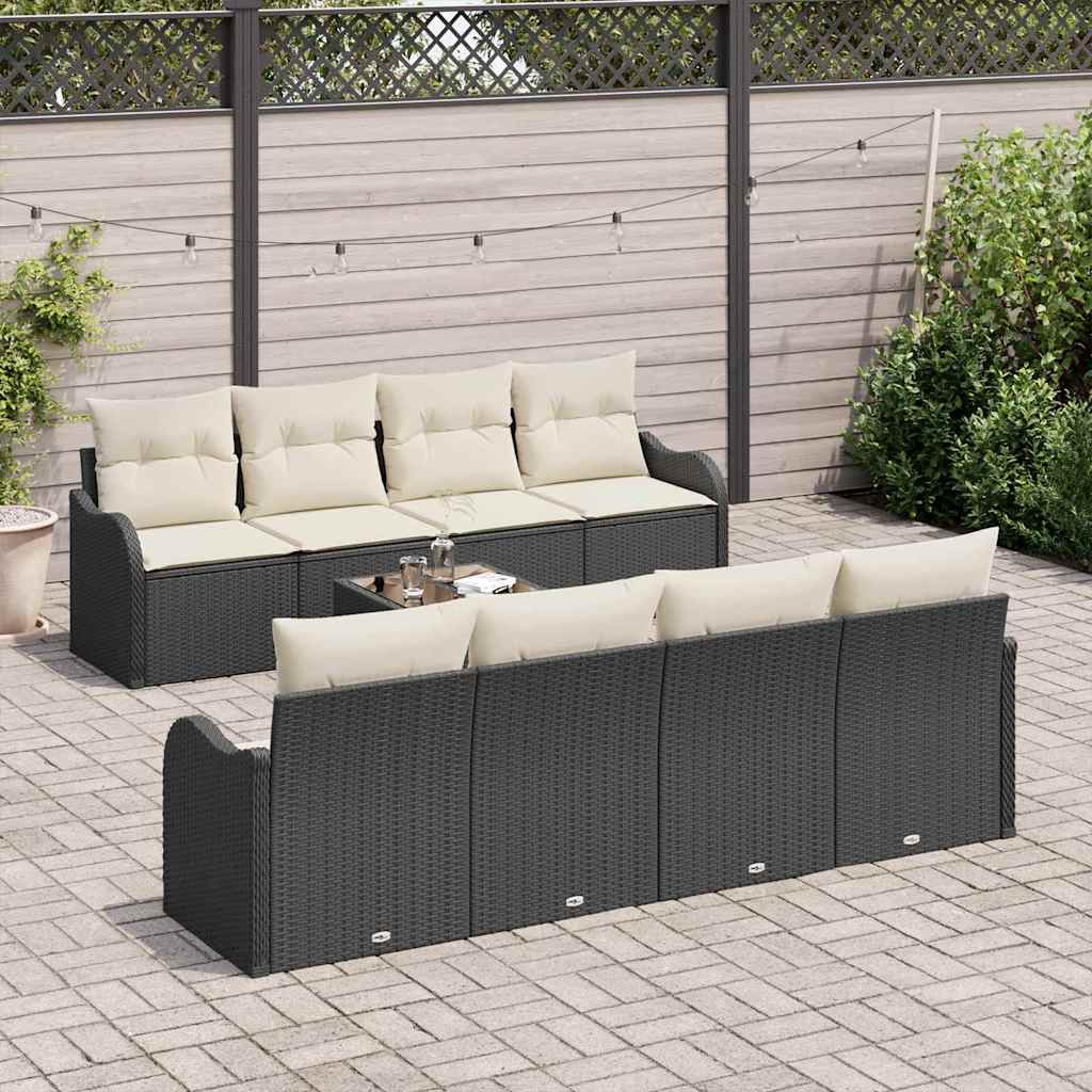 vidaXL Gartensofa-set mit Kissen mit Speicher 9 pcs Schwarz und Creme