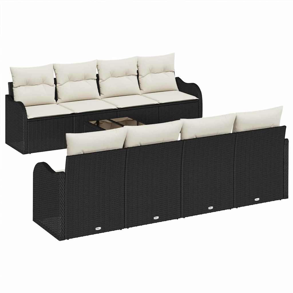 vidaXL Gartensofa-set mit Kissen mit Speicher 9 pcs Schwarz und Creme