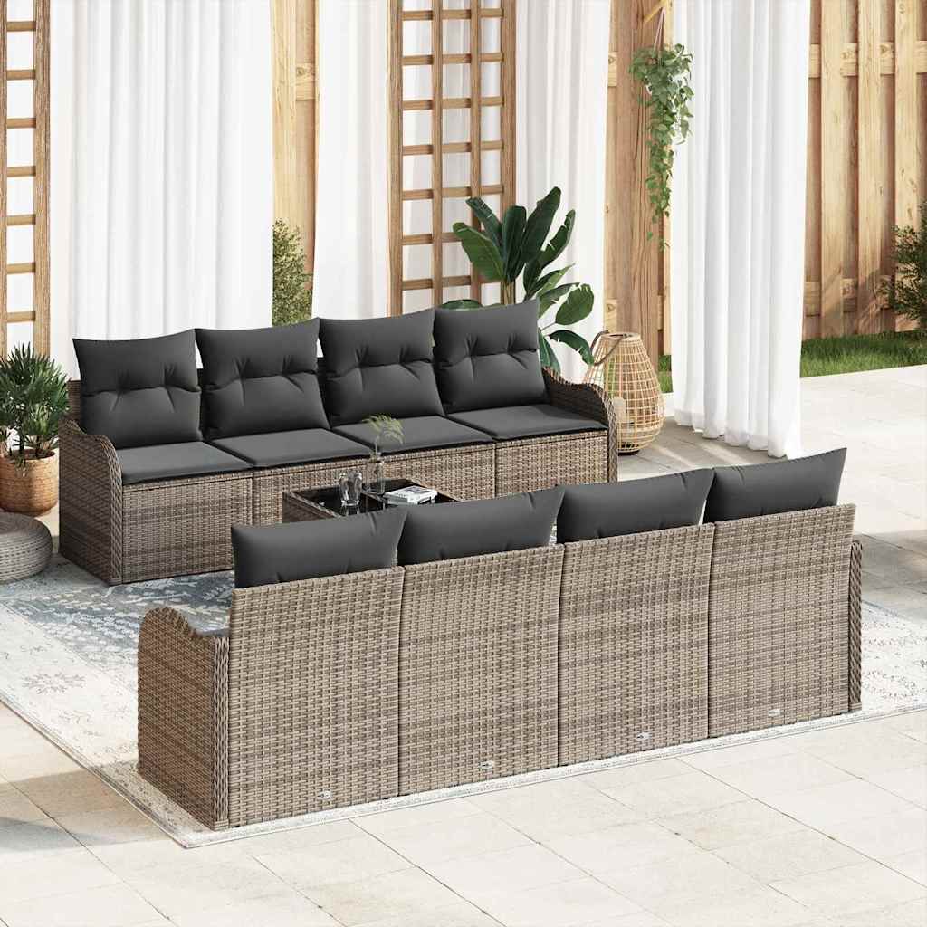 vidaXL Gartensofa-set 9 pcs Grau Poly-Rattan und Stahl und Glas