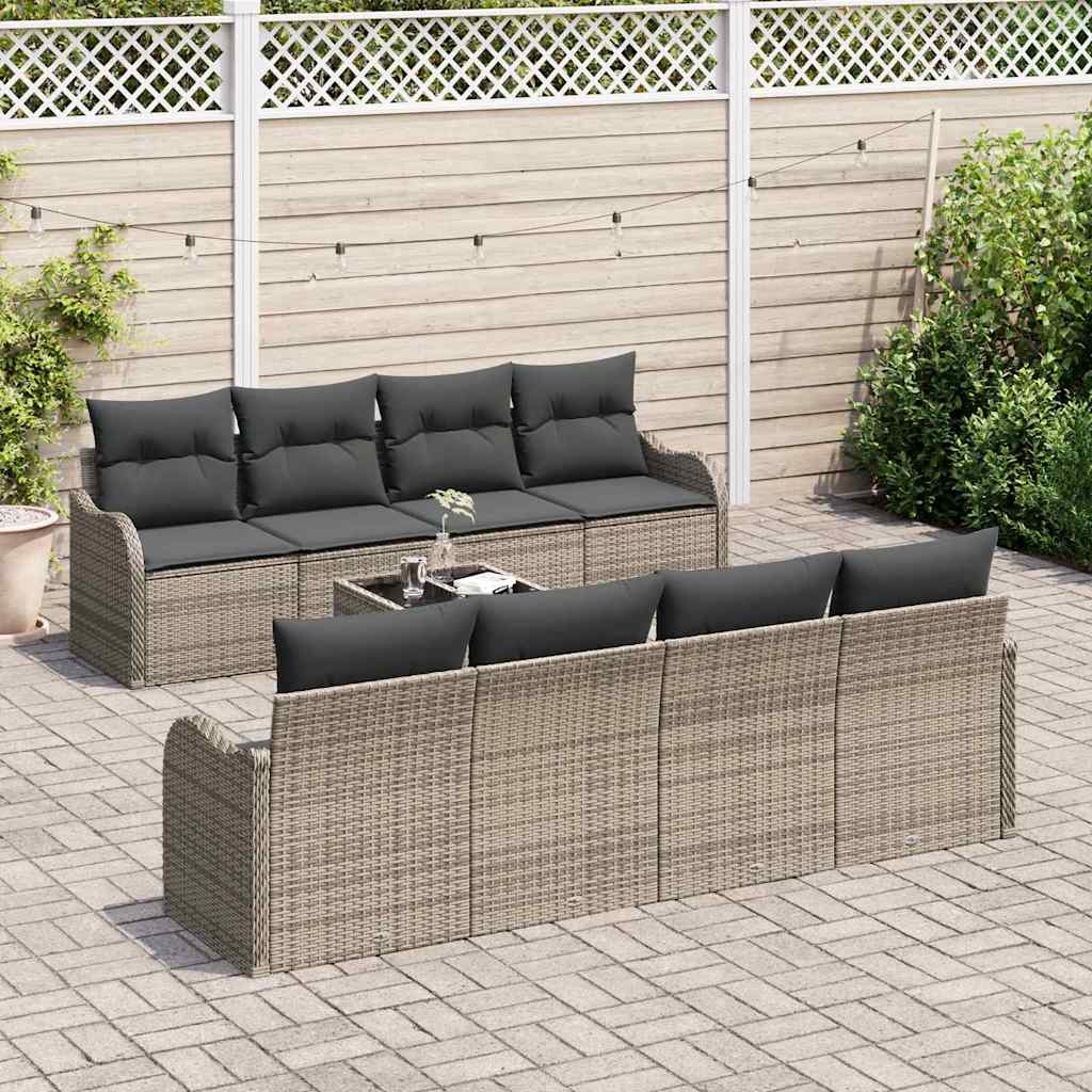 vidaXL Gartensofa-set 9 pcs Grau Poly-Rattan und Stahl und Glas