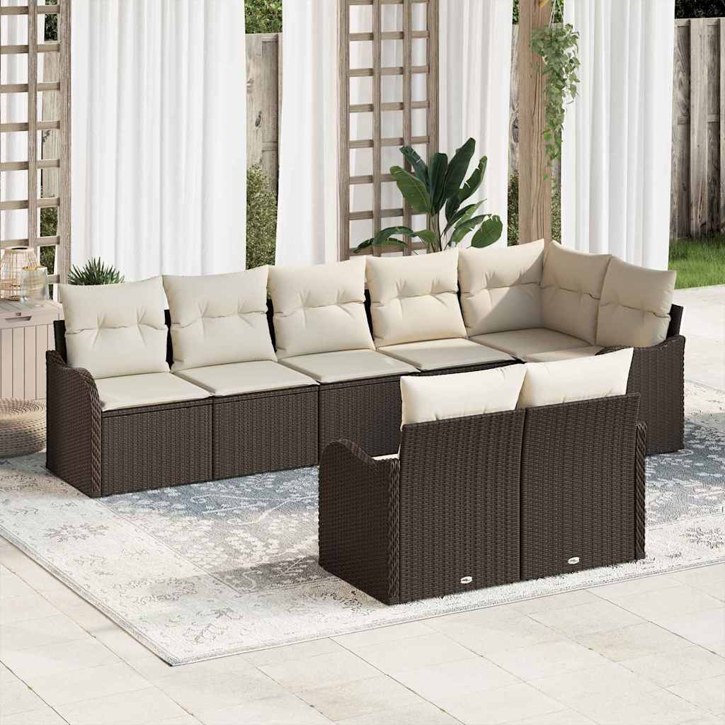 vidaXL Garten-Sofa-Set mit Kissen 8 pcs Braun und Weiß Poly Rattan