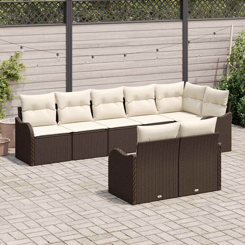 vidaXL Garten-Sofa-Set mit Kissen 8 pcs Braun und Weiß Poly Rattan