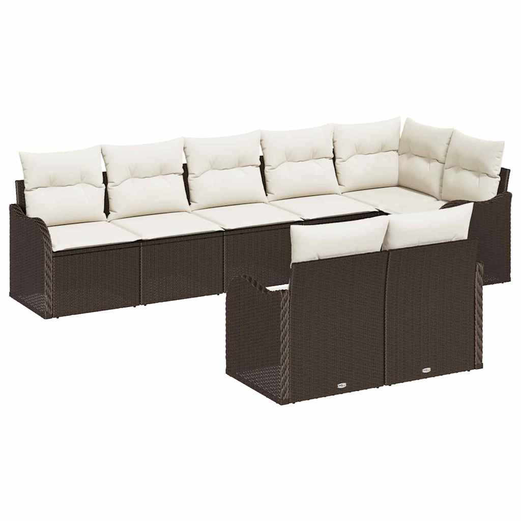 vidaXL Garten-Sofa-Set mit Kissen 8 pcs Braun und Weiß Poly Rattan