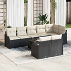 vidaXL Garten-Sofa-Set mit Kissen 9 pcs Schwarz und Weiß Poly Rattan