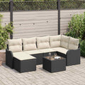 vidaXL Garten-Sofa-Set mit Kissen 7 pcs Schwarz und Weiß Poly Rattan