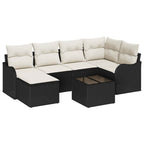 vidaXL Garten-Sofa-Set mit Kissen 7 pcs Schwarz und Weiß Poly Rattan