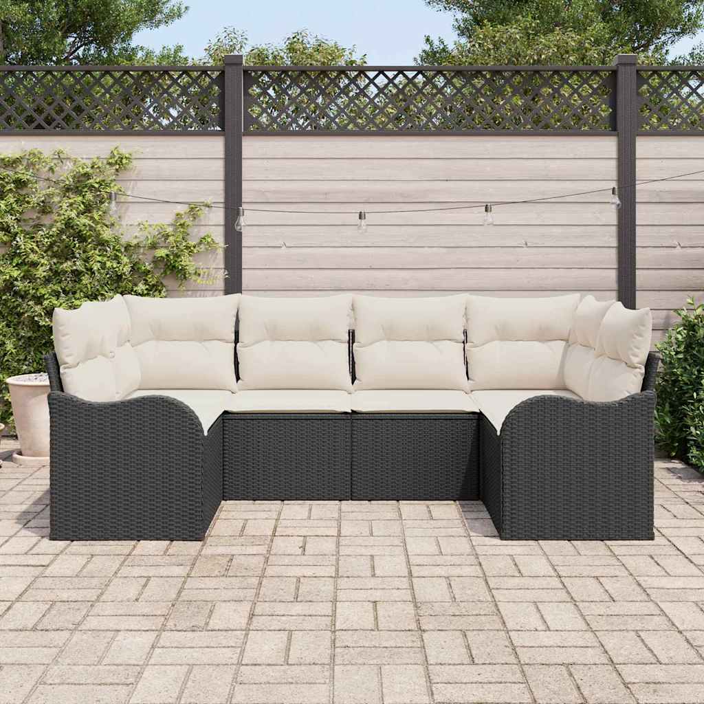 vidaXL Garten-Sofa-Set mit Speicher 6 pcs Schwarz und Weiß Poly Rattan