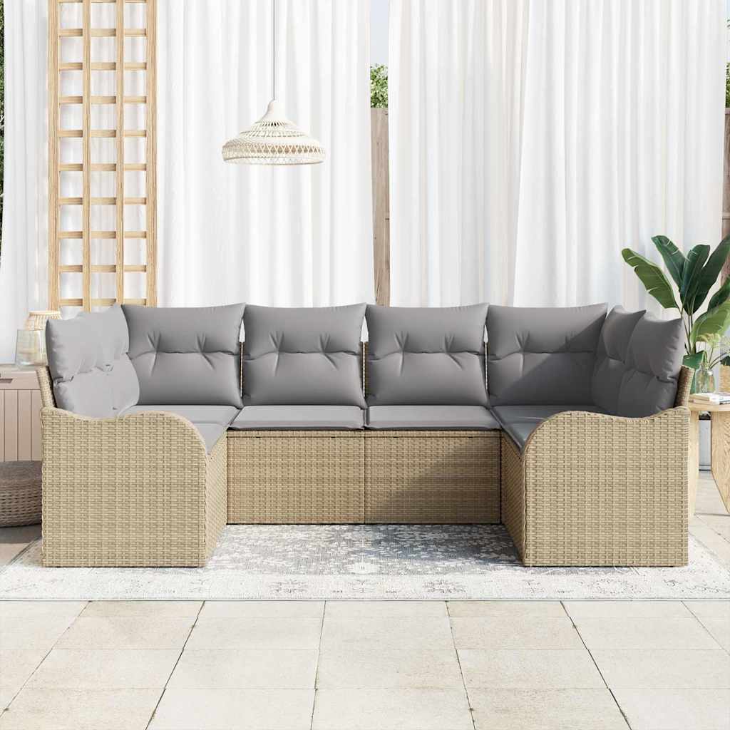 vidaXL Garten-Sofa-Set 6 pcs Beige und Hellgrau Poly Rattan