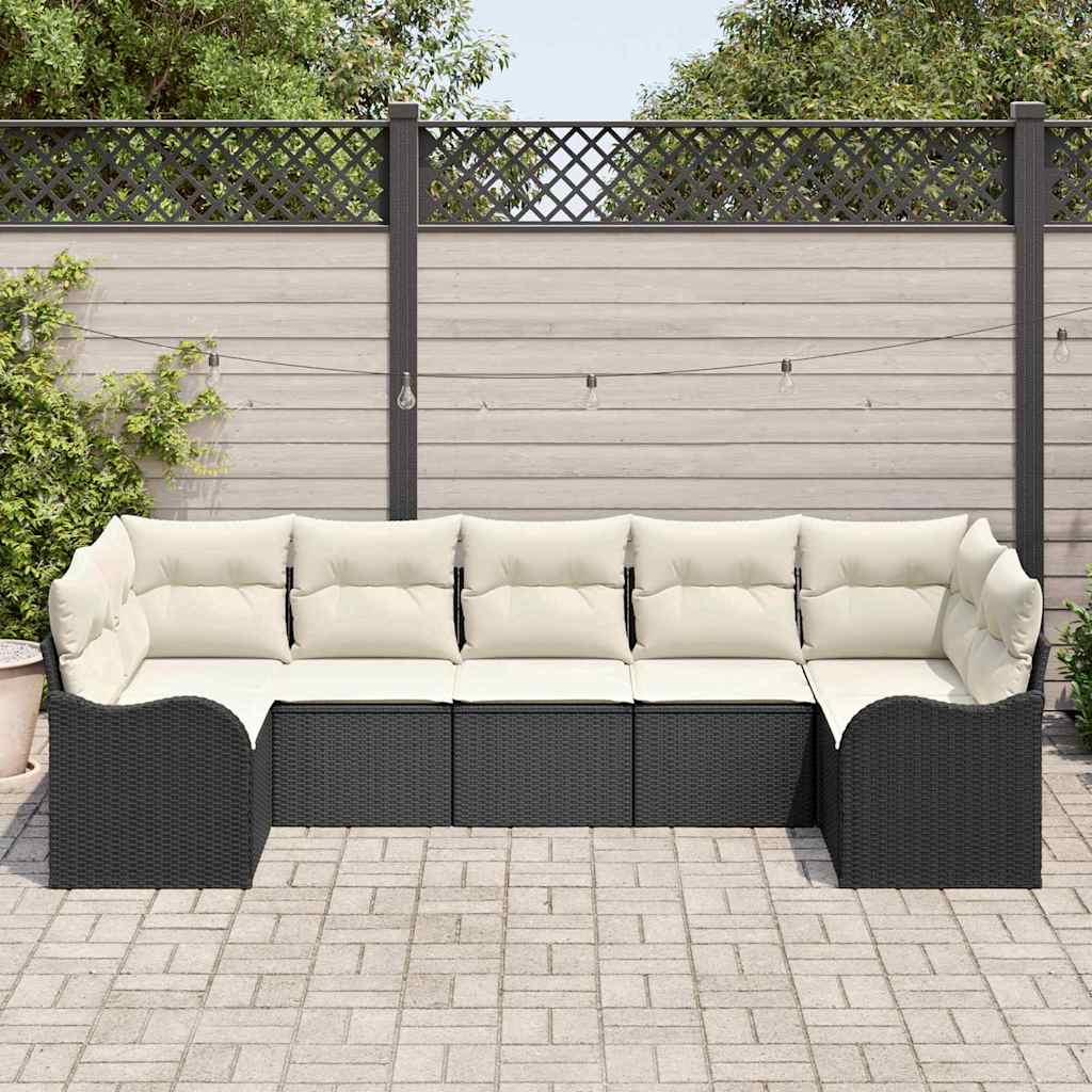 vidaXL Garten-Sofa-Set mit Speicher 7 pcs Schwarz und Weiß Poly Rattan