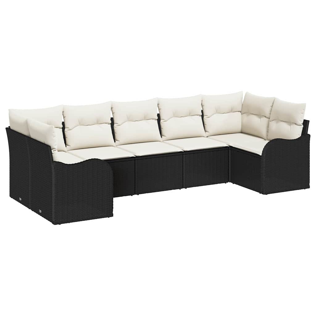 vidaXL Garten-Sofa-Set mit Speicher 7 pcs Schwarz und Weiß Poly Rattan