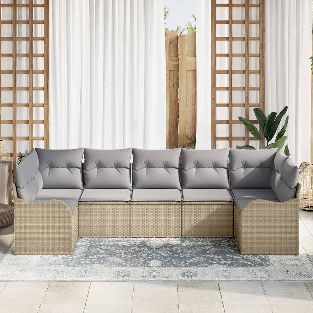 vidaXL Garten-Sofa-Set 7 pcs Beige und Hellgrau Poly Rattan