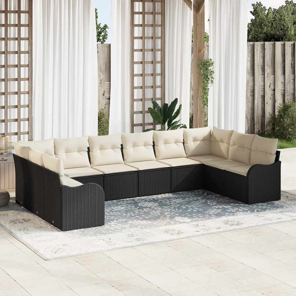 vidaXL Gartensofa-set mit Speicher 10 pcs Schwarz und Weiß Poly-Rattan