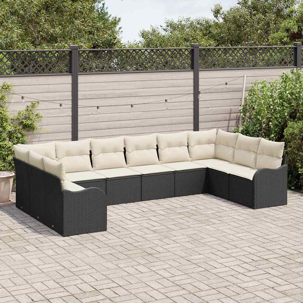 vidaXL Gartensofa-set mit Speicher 10 pcs Schwarz und Weiß Poly-Rattan