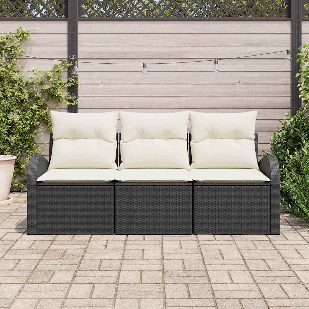 vidaXL Garten-Sofa-Set mit Speicher 3 pcs Schwarz und Weiß Poly Rattan