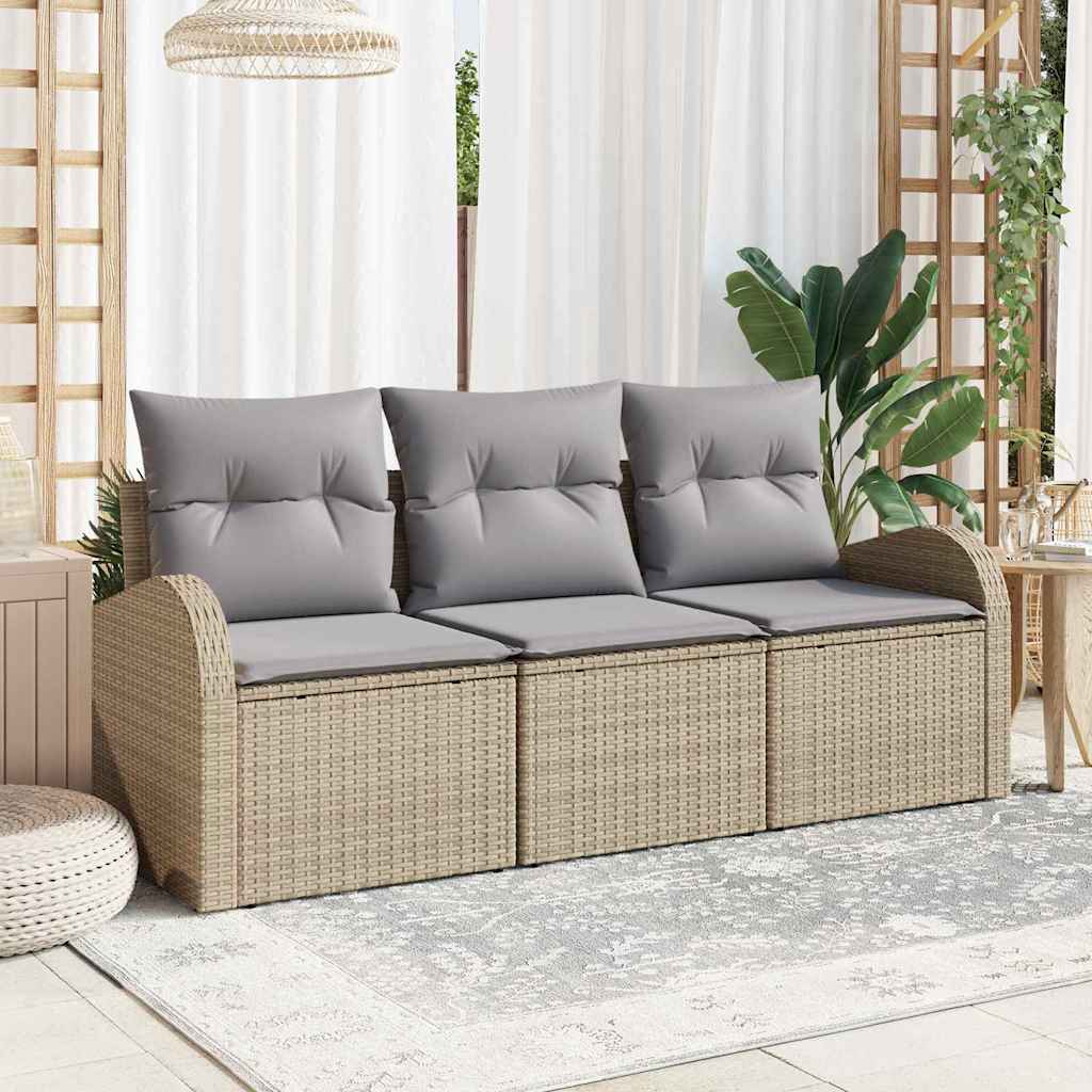 vidaXL Garten-Sofa-Set 3 pcs Beige und Hellgrau Poly Rattan