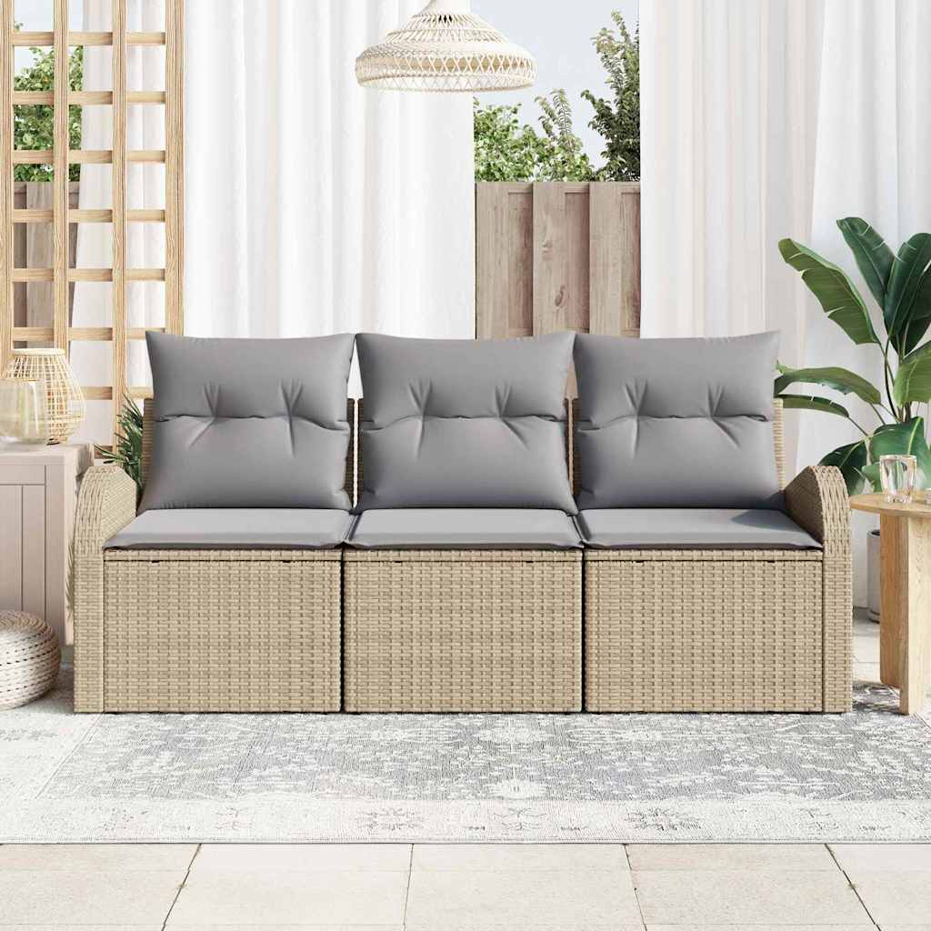 vidaXL Garten-Sofa-Set 3 pcs Beige und Hellgrau Poly Rattan