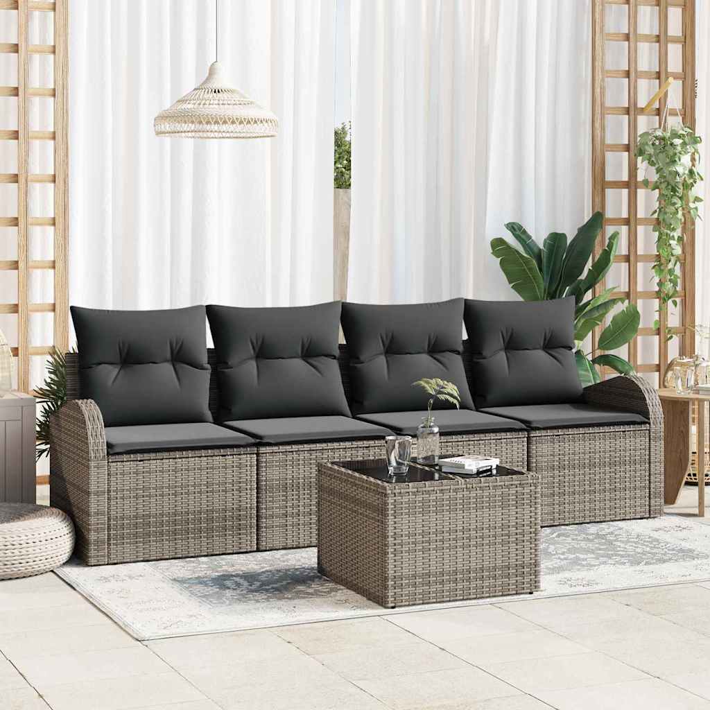 vidaXL Gartensofa-set mit Speicher mit Kissen 5 pcs Grau Poly-Rattan