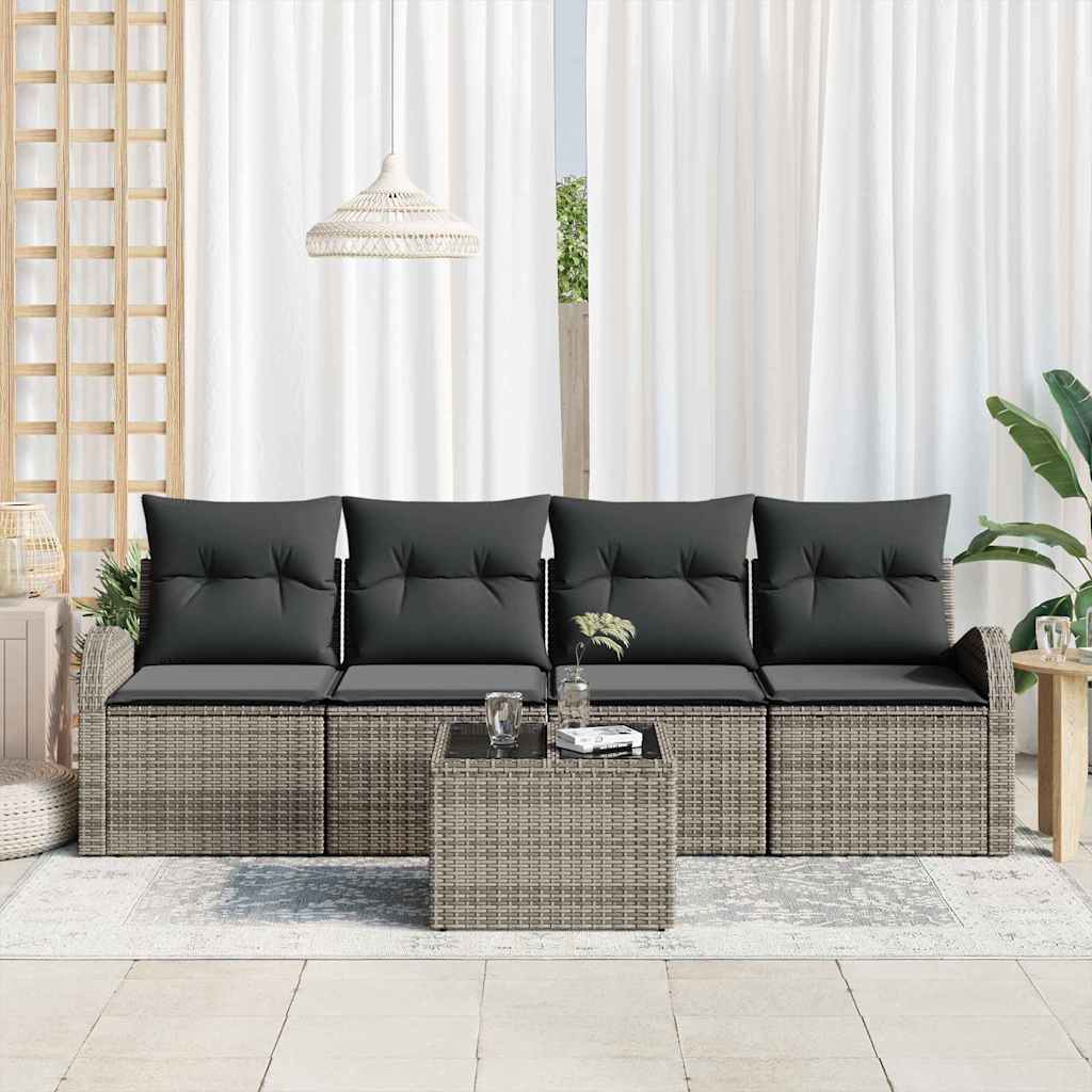 vidaXL Gartensofa-set mit Speicher mit Kissen 5 pcs Grau Poly-Rattan