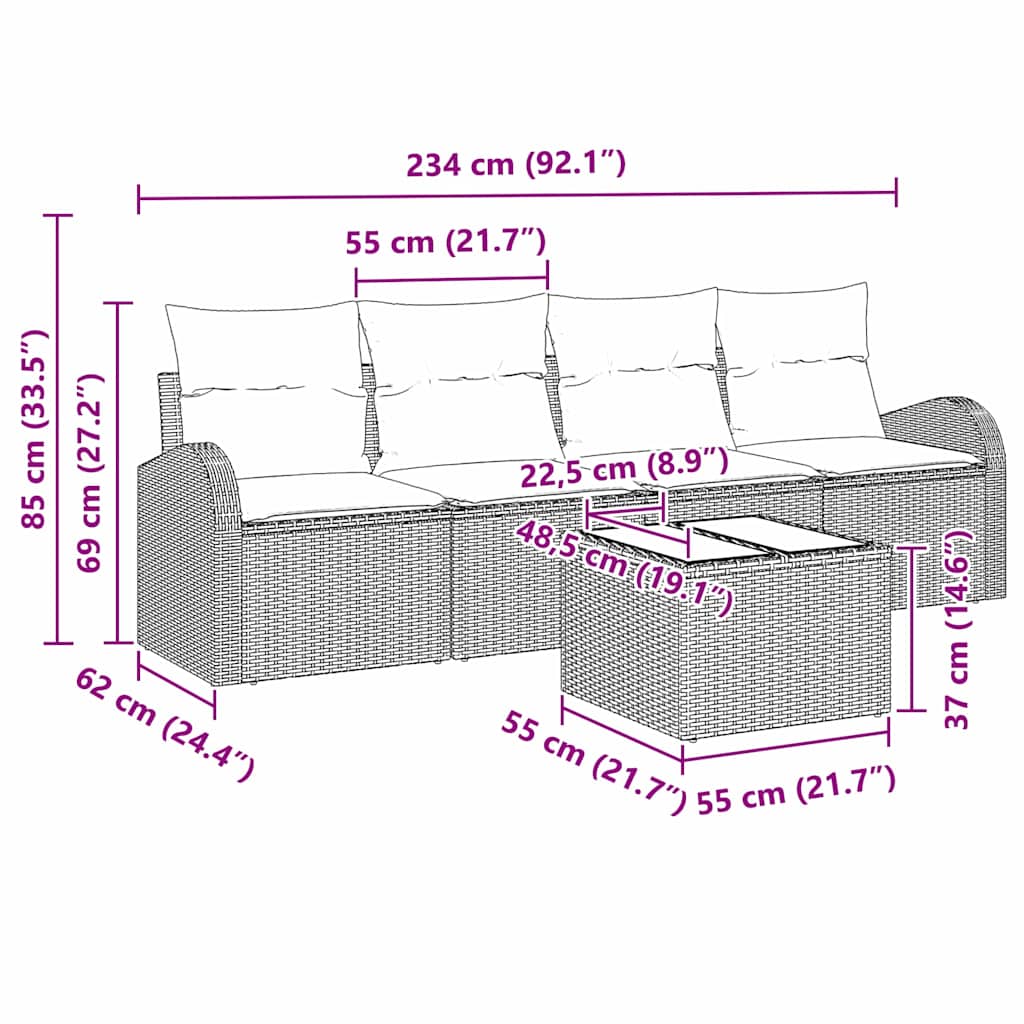 vidaXL Gartensofa-set mit Speicher mit Kissen 5 pcs Grau Poly-Rattan