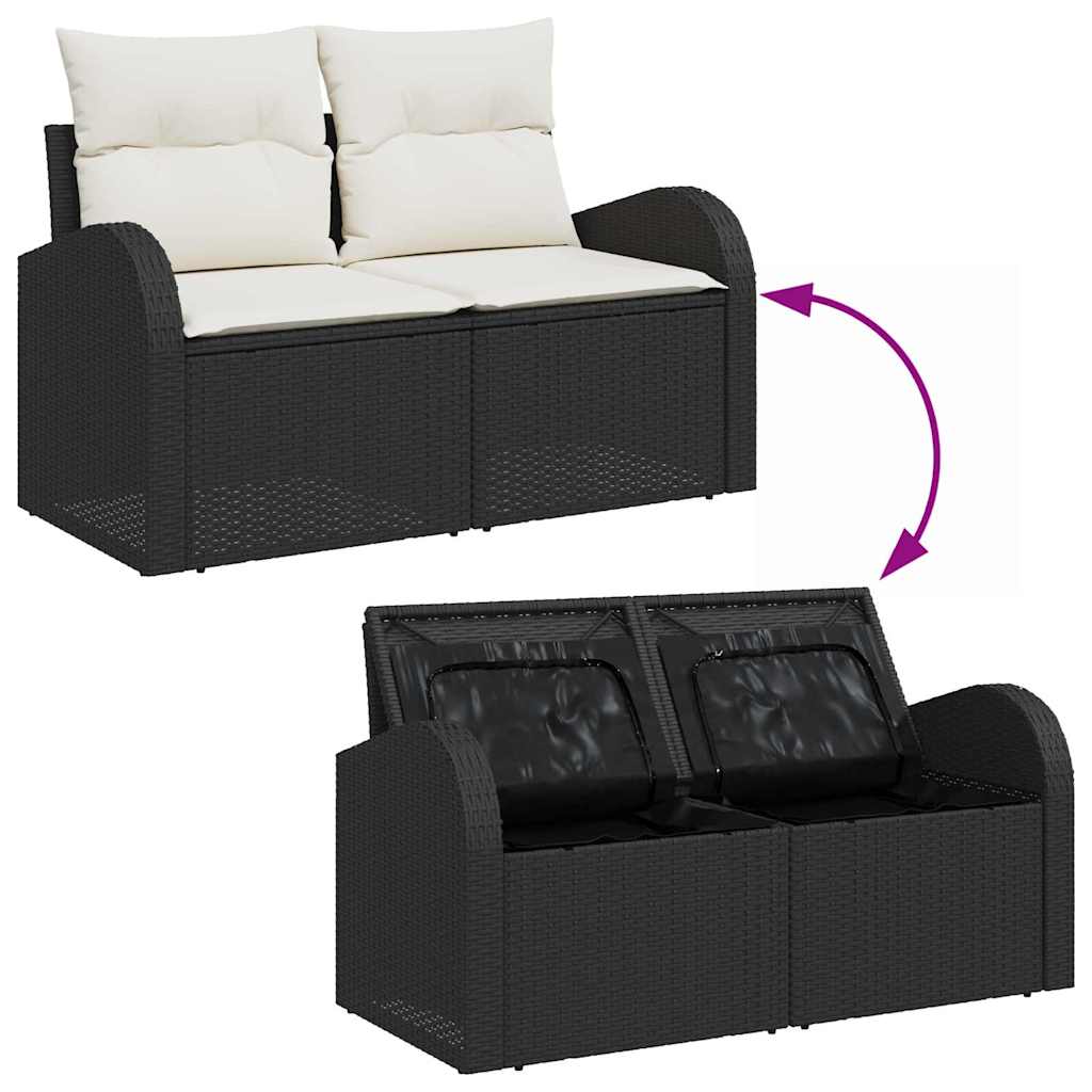 vidaXL Gartensofa-set mit Speicher 6 pcs Schwarz und Creme Poly-Rattan
