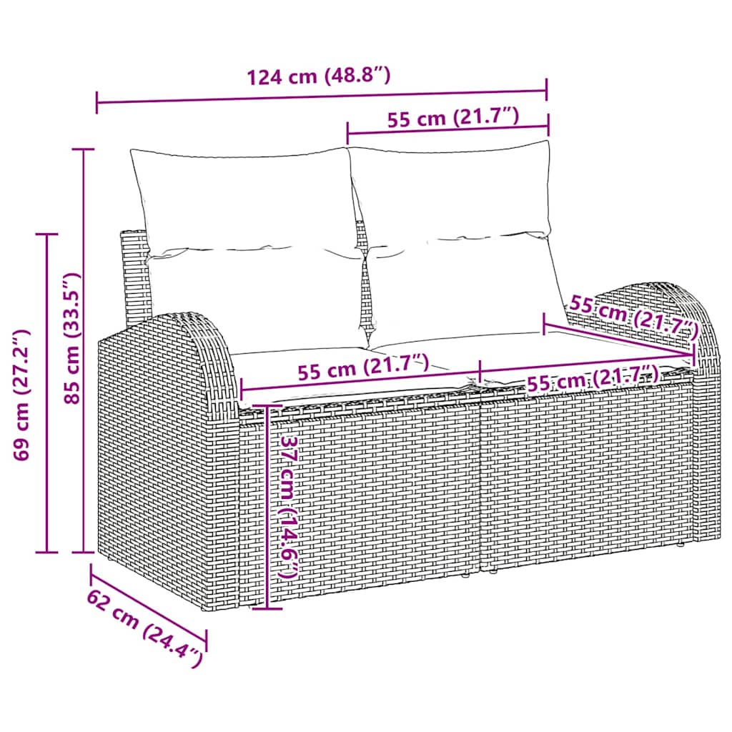 vidaXL Garten-Sofa-Set mit Kissen mit Speicher 8 pcs Schwarz und Creme